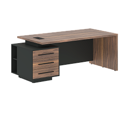 Стол руководителя с тумбой VRCT 2090(L) Американский орех/Черный матовый/Яшма черный 2000х900х750 VE - Фото предпросмотра