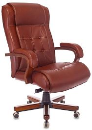 Кресло руководителя Бюрократ T-9926WALNUT светло-коричневый Leather Eichel кожа крестов. металл/дерево - Фото предпросмотра