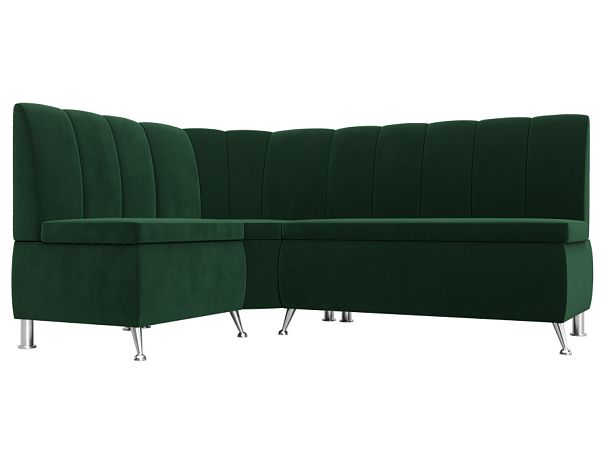 Кухонный угловой диван Кантри левый (полностью велюр зеленый) - Вид 1