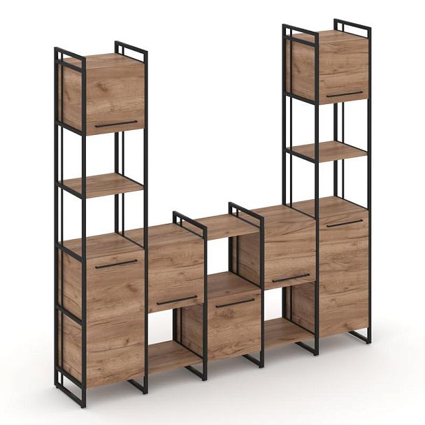 Rift Шкаф комбинированый RF.NS-001 Дуб Табак/Металл Черный 2020*396*2010 - Вид 1