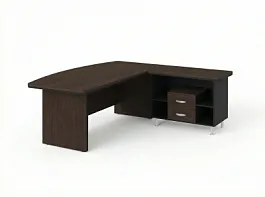 BRL RB070-160x200R Стол руководителя угловой R с тумбой 2 ящика 1600х2000х760 Венге/Черный - Фото предпросмотра