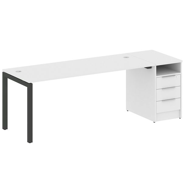 Metal System Quattro Р. ст. с тумбой на П-образном м/к 50БП.РС-СТП-1.5 Белый/Антрацит металл 2212*720*750 - Вид 1