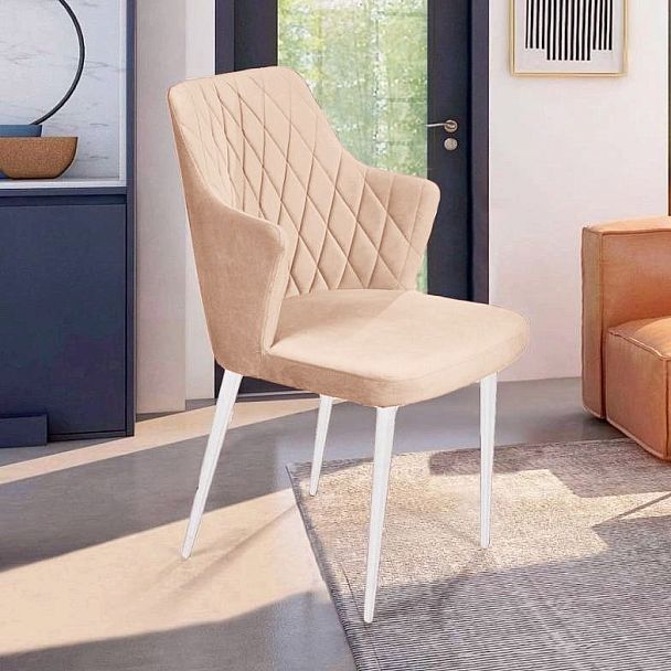 Стул с подлокотниками Hunt ромб, бархат бежевый 5 / белый конус - Вид 4