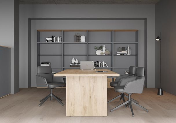 Стол письменный на опорной тумбе Zion Light 178x80x75 дуб крафт золотой - Вид 7