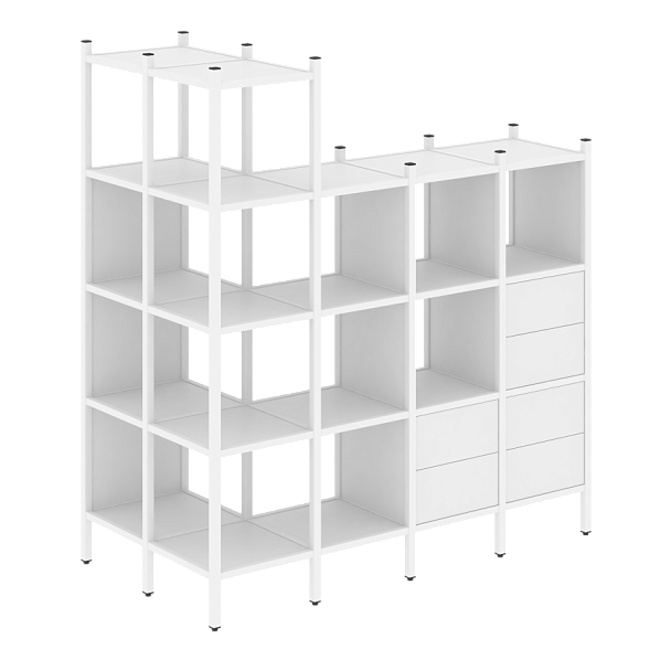 Loft Угловой внешний стеллаж наборный VR.L-57 Белый бриллиант/Белый металл 862*1694*1869 - Вид 1