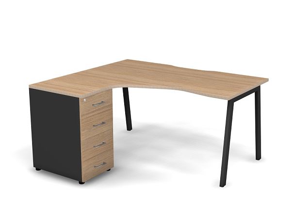 MATRIX 121S131-A Стол с тумбой L, пров. вырез. (А-опоры) 1580х1380х775 Швейц-й вяз/Темно-серый - Вид 1