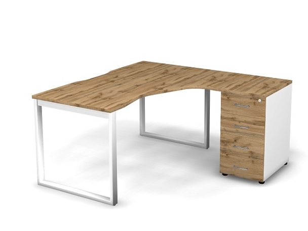 MATRIX 121S191-О Стол эгоном-й с тумбой R, пров-ик вырезной (O-опоры) 1580х1580х775 Дуб Крафт/Белый - Вид 1