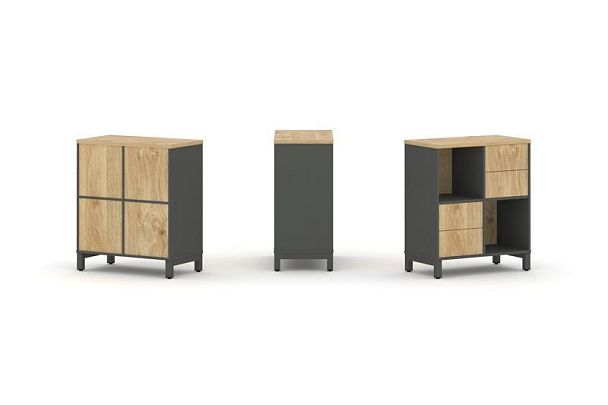 Style Project Набор стеллажа 1 сторон., 2 яр. SN.NS-221 Антрацит/Тиквуд Светлый/Металл Антрацит 754* - Вид 1