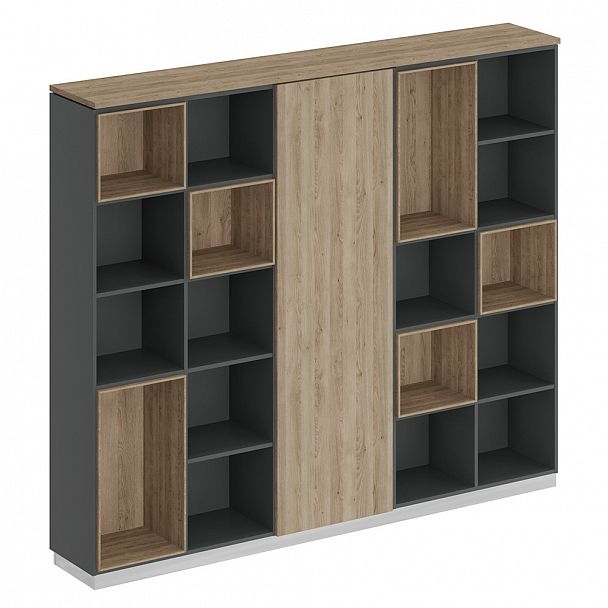 Шкаф комбинированный (открытый - одежда узкий - открытый) "City" СИ 304 дуб гладстоун светлый/антрацит премиум/дуб гладстоун светлый - Вид 1