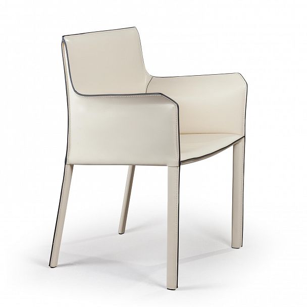 Стул с подлокотниками Barrie, кожа бежевый - Вид 3