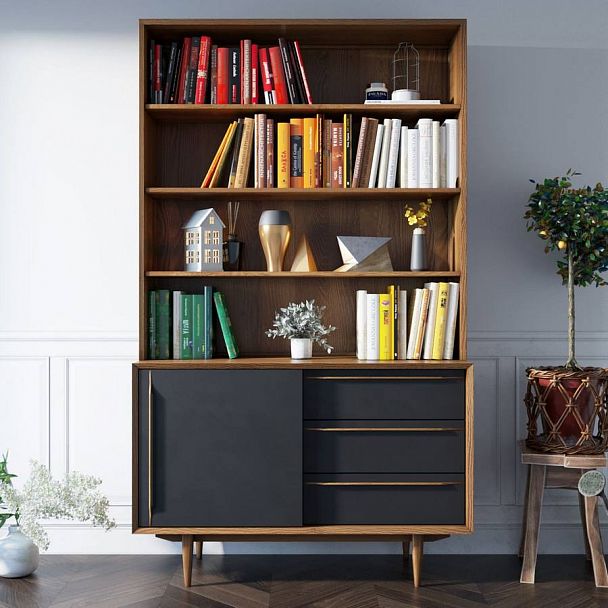 Стеллаж "Bruni Black" с дверками BR-01 - Вид 4