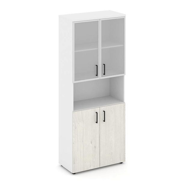 Style Project Шкаф высокий широкий SN.STS-106 Белый/Белый/Дуб Наварра/Черный Ручки 796*400*1982 - Вид 1