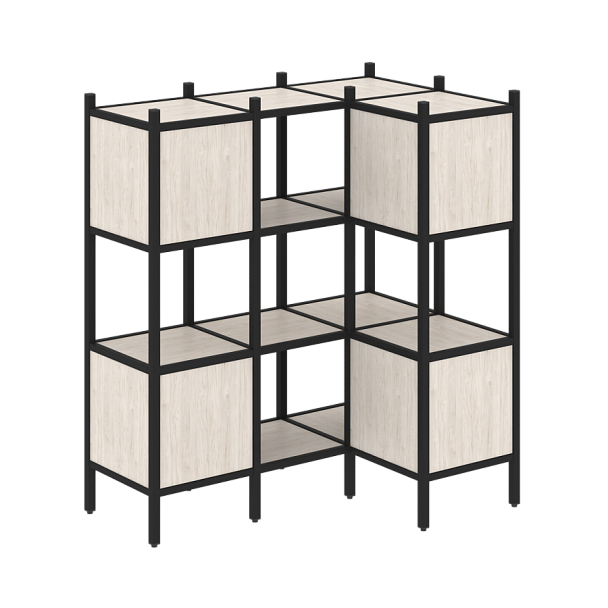 Loft Угловой внутренний стеллаж наборный VR.L-29 Денвер светлый/Чёрный металл 1278*862*1458 - Вид 1