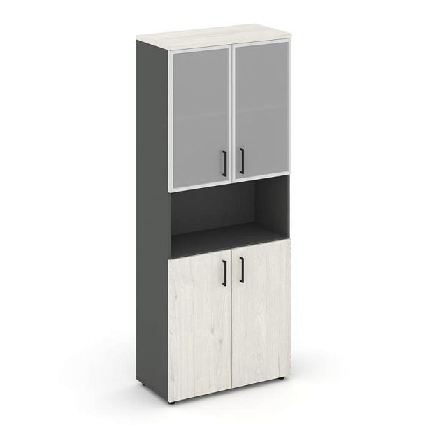 Style Project Шкаф высокий широкий SN.STS.E-106 Антрацит/Дуб Наварра/Сатин/Черный Ручки 796*400*1982 - Вид 1