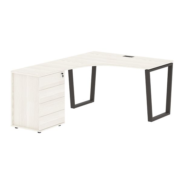 Стол эргономичный с тумбой EVCET 1318(L) Ясень Траун/Мокко 1360х1880х750 EDIS - Вид 1