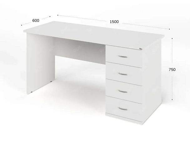 ЛАЙТ / LIGHT RRG007-15x6R Однотумбовый стол 150x60x75 Белый - Вид 3