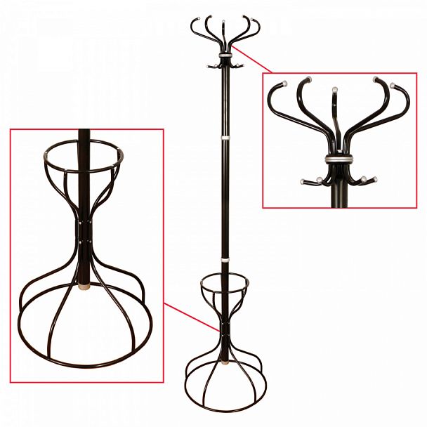 Вешалка-стойка Ажур-3Ф, 1,9 м, основание 46 см, 5 крючков+место для зонтов, металл, черная - Вид 1