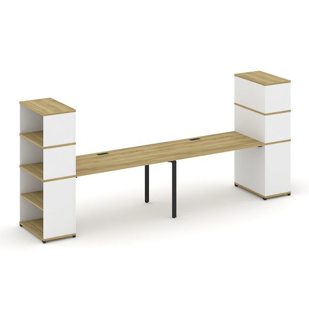 Concept Рабочая станция с опорными стеллажами с надставкой выс. CN.ORS-215 Дуб Винченцо/Белый Бриллиант/Металл Черный 3600*720*1530 - Вид 1
