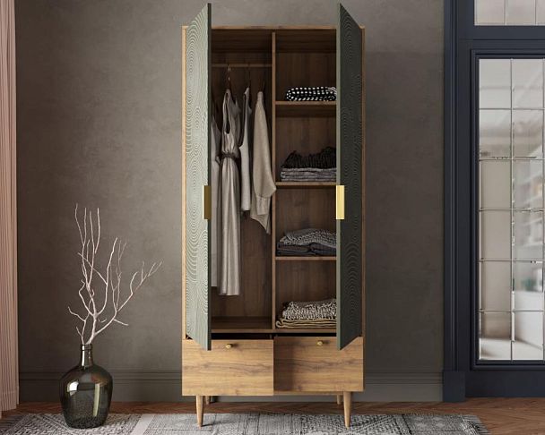 Шкаф двухстворчатый с ящиками Line R26/browngrey - Вид 2