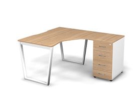 MATRIX 121S190-V Стол эгоном. с тумбой R, пров-ик вырезной (V-опоры) 1380х1580х775 Швейц-й вяз/Белый - Фото предпросмотра