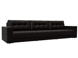 Диван прямой с декором Лига-049 НПБ Лонг Экокожа коричневый - Фото предпросмотра