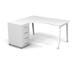 MATRIX 121S131-A Стол эгоном-й с тумбой L, проводник вырезной (А-обр. опоры) 1580х1380х775 Белый - Фото предпросмотра