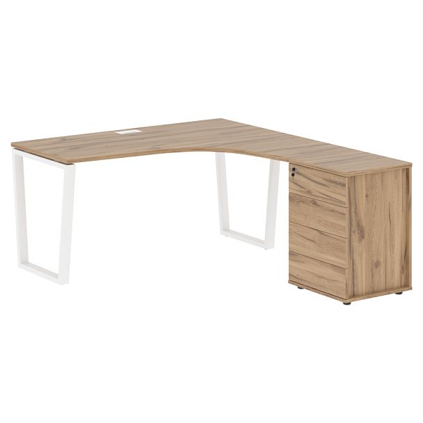 Стол эргономичный с тумбой EVCET 1518(R) Дуб Денвер светлый/Белый 1560х1880х750 EDIS - Вид 1