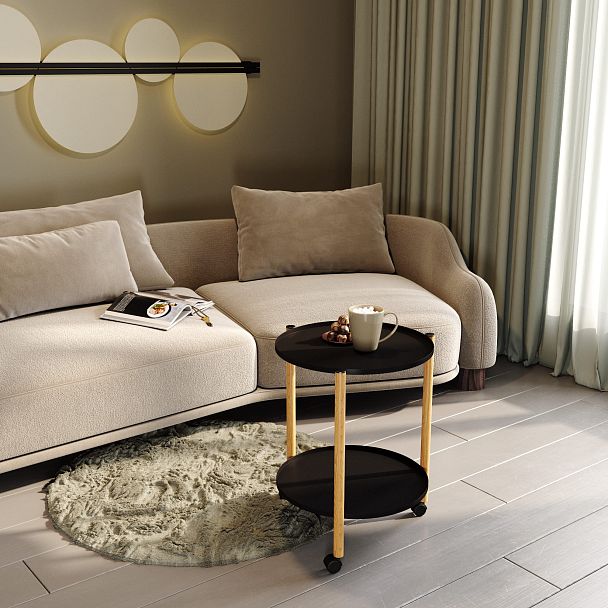 Сервировочный столик Sheffilton SHT-CT62 черный муар/светлый орех - Вид 9