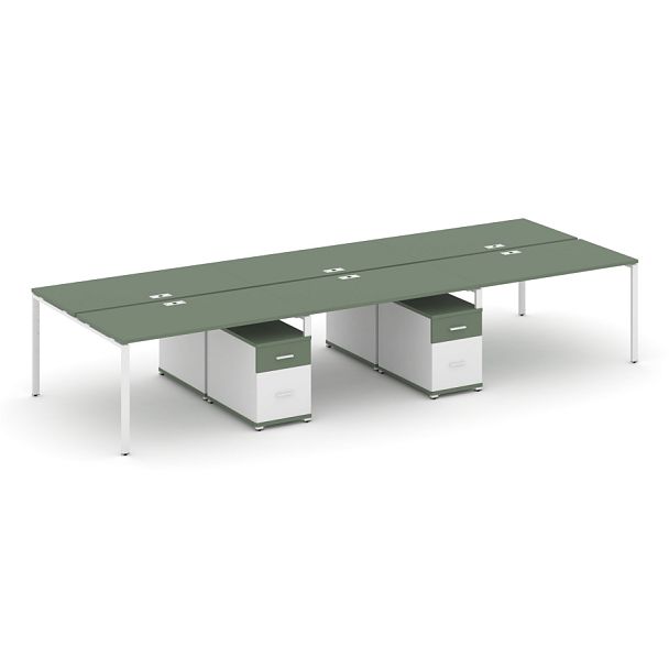 Concept Рабочая станция 6 мест с 2 двухсторонними опорными тумбами CN.DRS-347 W Кобо/Белый Бриллиант/Металл Белый 4140*1480*750 - Вид 1