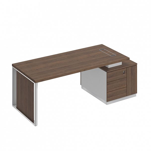 Стол руководителя на опорной тумбе (левый/правый) с декоративной вставкой "Bravo" БР 112 дуб гладстоун/белый премиум/дуб гладстоун - Вид 1