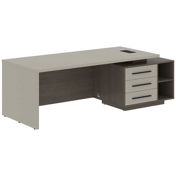 Стол руководителя с тумбой VCT 2390(R) Аметист/Черный матовый/Дуб Сильвер 2300х900х750 VELION - Вид 1