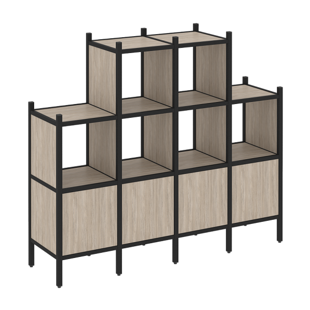 Loft Прямой стеллаж наборный VR.L-16 Дуб аттик/Чёрный металл 1694*446*1458 - Вид 1