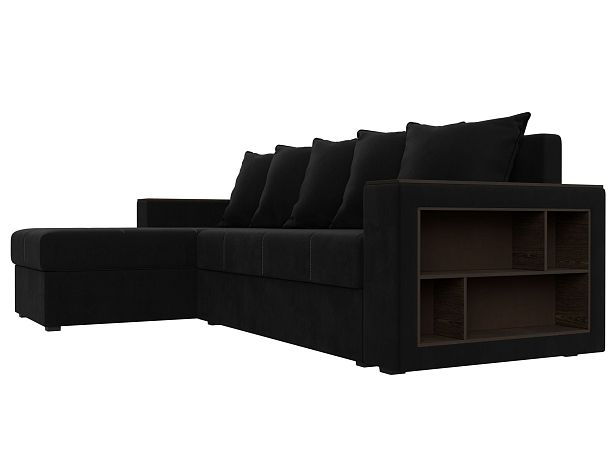 Диван угловой Дубай Лайт угол левый (полностью микровельвет черный) - Вид 3