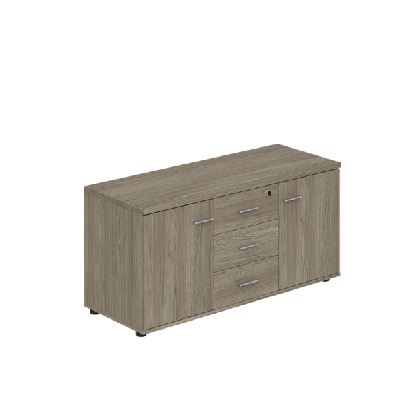 Тумба опорная (мобильная) с 3-мя ящиками + замок и 2-мя распашными фасадами Wing , 1204х462х581 / дуб темный - Вид 1