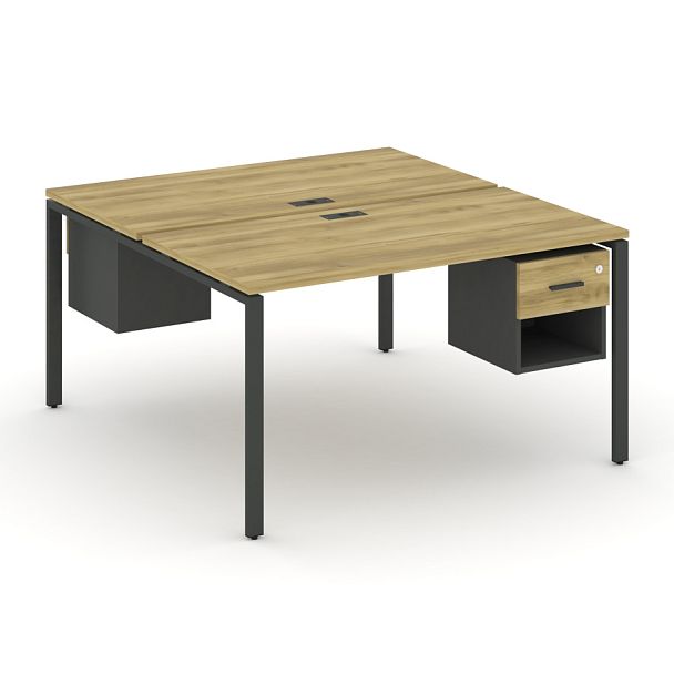 Concept Рабочая станция 2 сторонняя с подвесными тумбами на 2 места CN.DRS-117 W Дуб Винченцо/Антрацит/Металл Антрацит 980*1480*750 - Вид 1