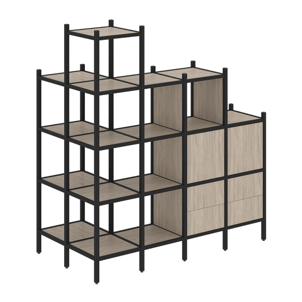 Loft Угловой внешний стеллаж наборный VR.L-58 Дуб аттик/Чёрный металл 862*1694*1869 - Вид 1