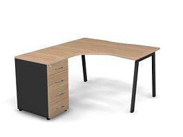 MATRIX 121S170-A Стол с тумбой L, пров. вырез. (А-опоры) 1380х1580х775 Швейц-й вяз/Темно-серый - Фото предпросмотра