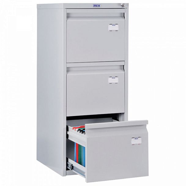 Шкаф картотечный ПРАКТИК "A-43", 995х408х485 мм, 3 ящика для 126 подвесных папок, формат папок A4 (БЕЗ ПАПОК) - Вид 1