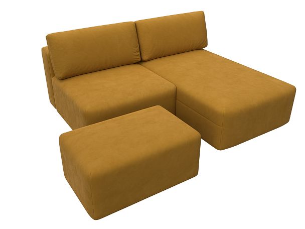 Диван угловой модульный с пуфом Лига-060 НПБ угол универсальный Велюр желтый - Вид 6