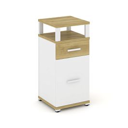 Concept Тумба опорная/приставная 1 ящ.+1 распаш. фасад с надставкой CN.TUO-006 W Дуб Винченцо/Белый Бриллиант/Металл Белый 420*420*917 - Фото предпросмотра