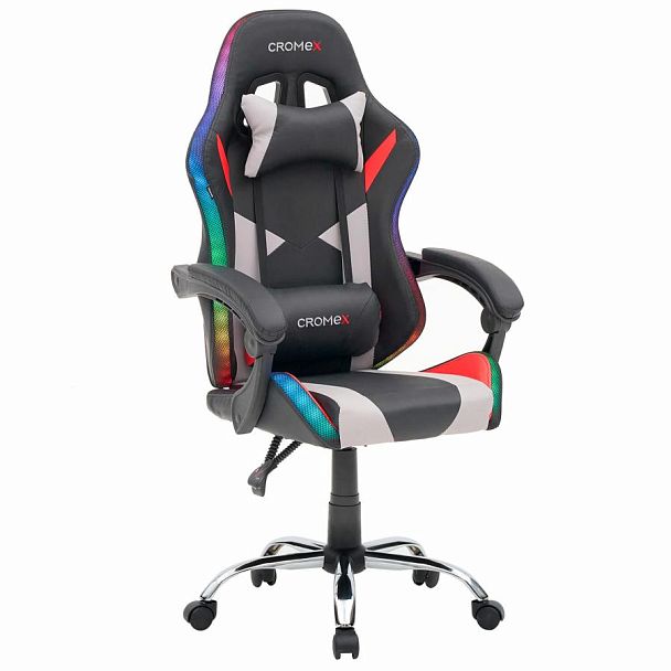 Кресло компьютерное CROMEX "Quantum GM-155 RGB", подсветка, две подушки, экокожа, черное/красное/серое, 532955 - Вид 2