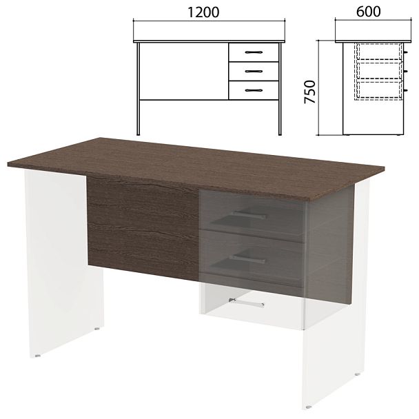 Столешница, царга стола письменного с тумбой "Канц" 1200х600х750 мм, цвет венге, СК50.16.1 - Вид 1