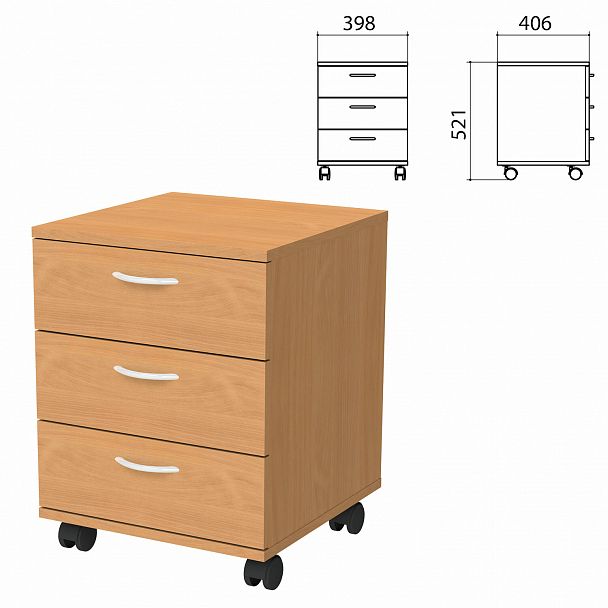 Тумба подкатная "Бюджет", 398х406х521 мм, 3 ящика, груша ароза, 402952-336 - Вид 2