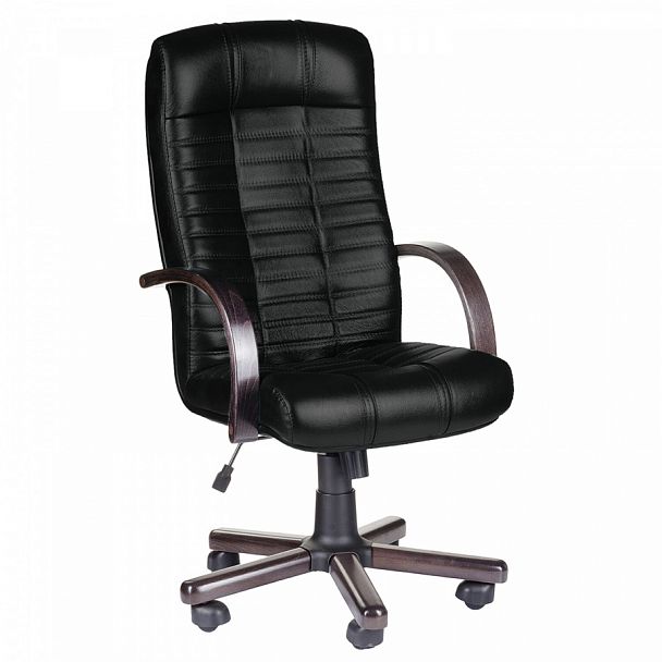 Кресло из натуральной кожи "Атлант-экстра", дерево (орех), монолитный каркас, черное - Вид 1