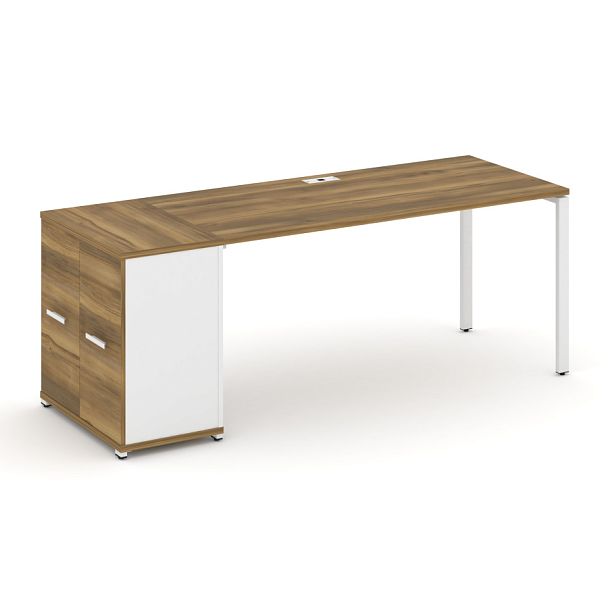 Concept Стол рабочий с опорным распаш. шкафом CN.SP-220 W Сандал Янтарный/Белый Бриллиант/Металл Белый 2000*720*750 - Вид 1