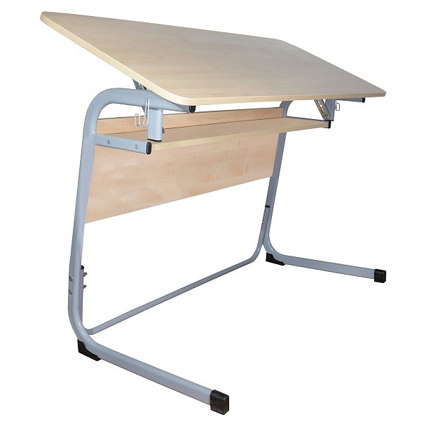 Стол-парта 2-местный, регулируемый угол, "Атлант", 1200х500х520-640 мм, рост 2-4, серый каркас, ЛДСП клён - Вид 2