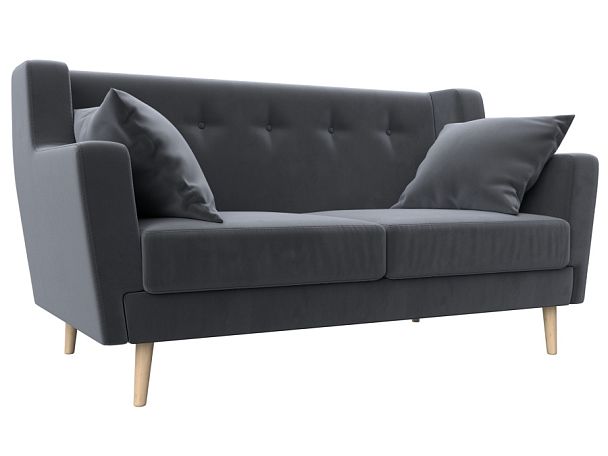 Прямой диван Брайтон 2 (полностью велюр серый) - Вид 1