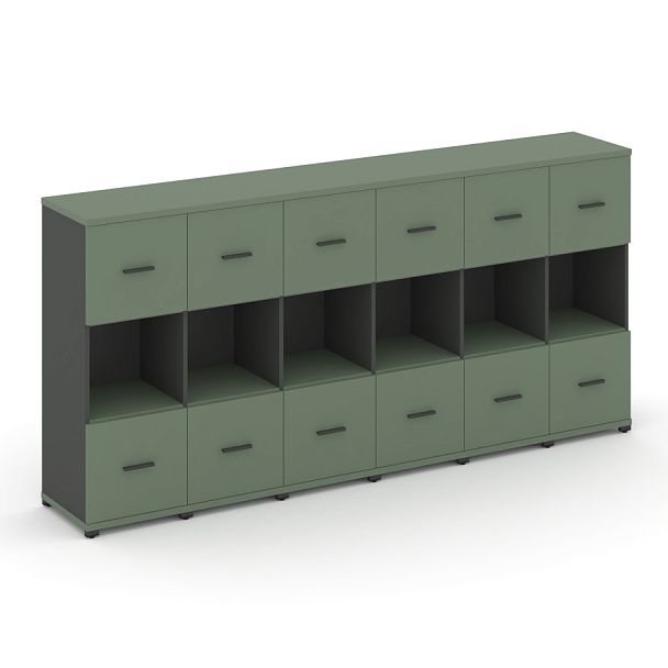 Concept Шкаф 6 узких секций, 3 ниши CN.STU-365 A Кобо/Антрацит/Металл Антрацит 2500*420*1186 - Вид 1