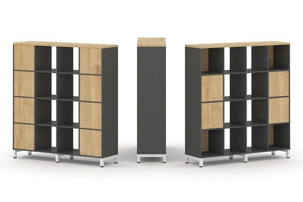 Стайл Проджект Набор стеллажа 1 сторон., 4 яр. SN.NS-441 Антрацит/Тиквуд Светлый/Металл Белый 1488*4 - Вид 1