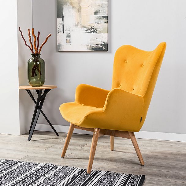 Кресло Хайбэк желтый/нат.бук - Вид 12